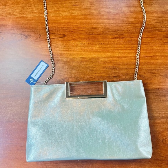 Brand New Charming Tailor Gold Clutch Convertible Shoulder Bag Vegan Leather - Picture 9 of 16